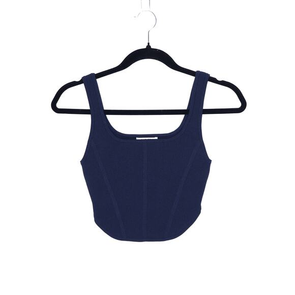 Babaton Tops - BABATON Sculpt Knit Bustier Tank Navy Blue Squareneck Cropped Top Women's S